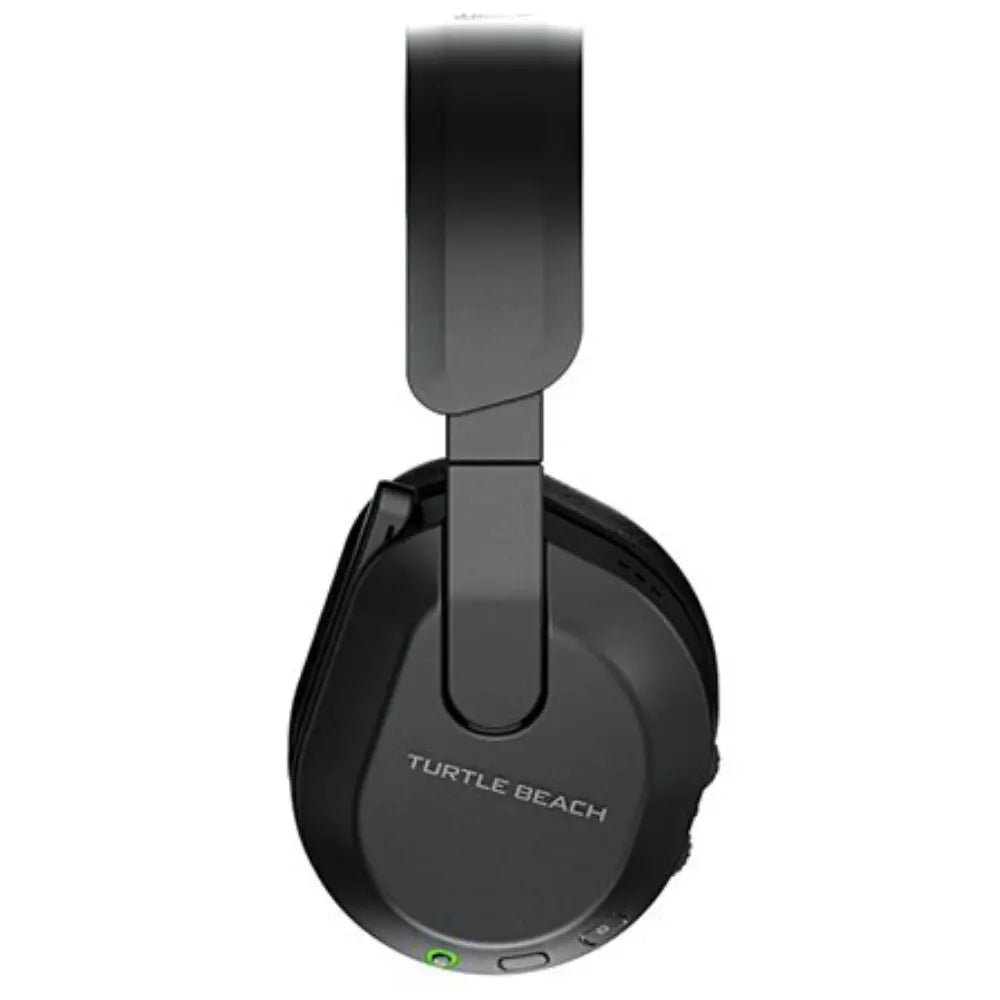 Black over-ear wireless headset with side controls and green status light