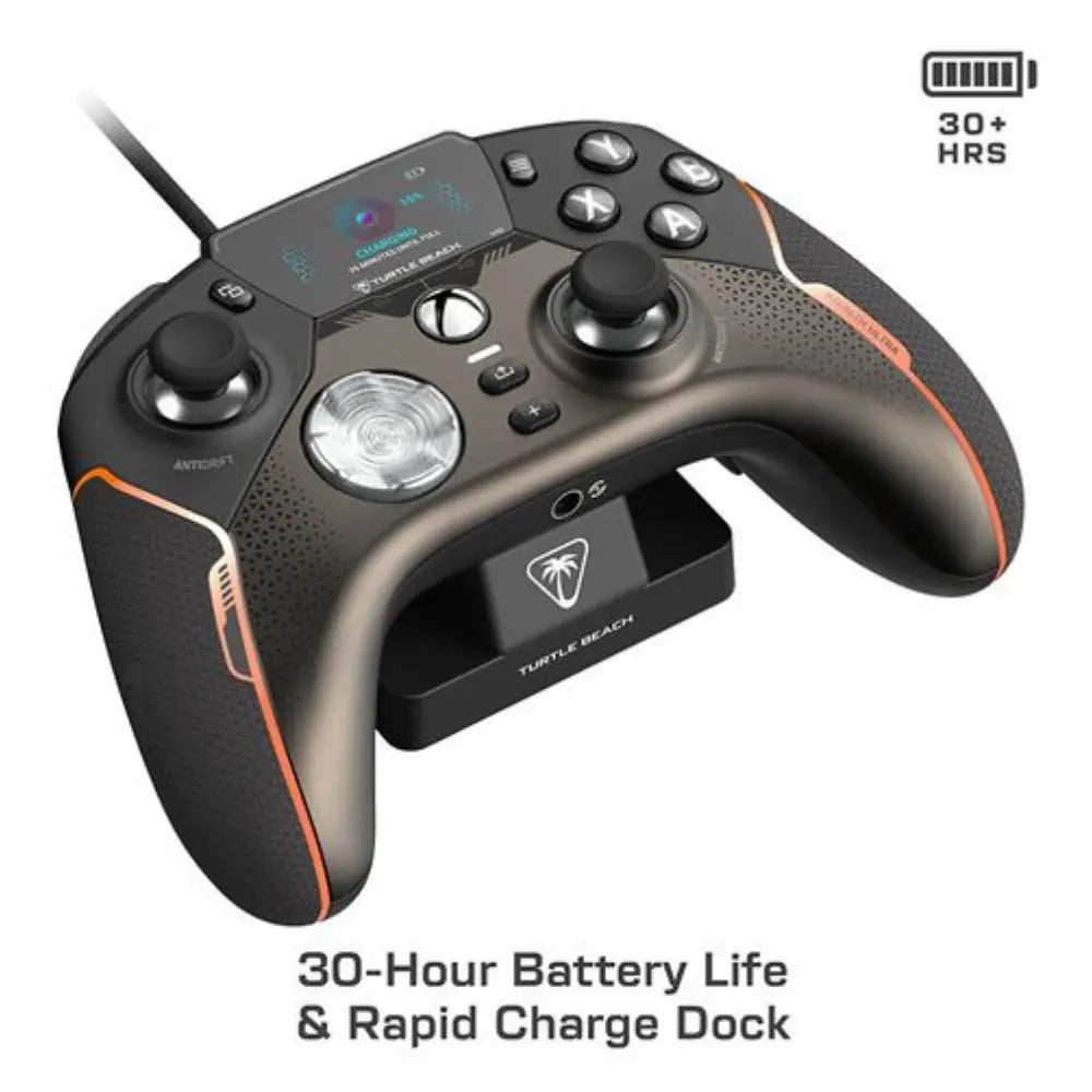 Wireless controller with 30-hour battery life design and rapid charge dock stand
