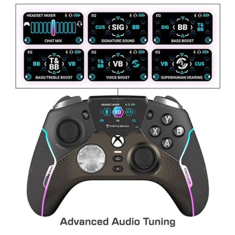 Wireless controller with advanced audio tuning EQ-style display