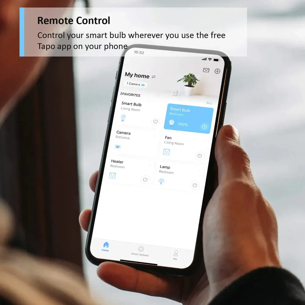 Smart bulb remote control app on a smartphone for brightness and color settings