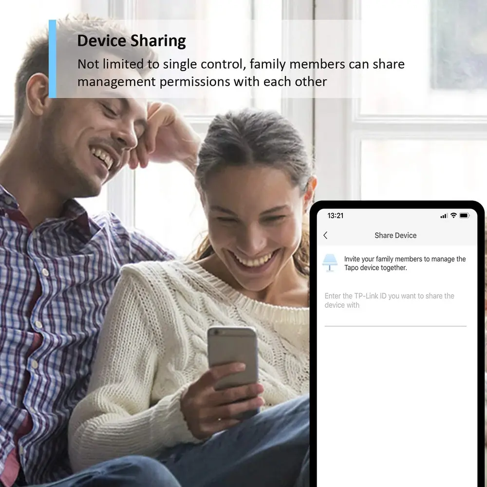 Smart bulb device sharing screen on a smartphone showing share and invite options