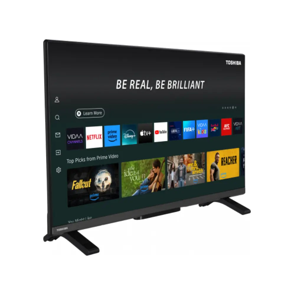 32-inch LED HDR smart TV showing app launcher on dark screen