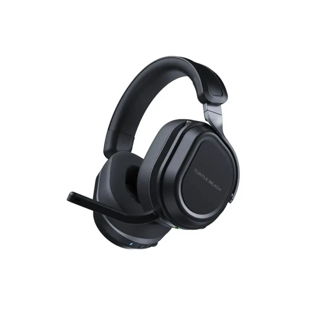 Black over-ear gaming headset with boom microphone and cushioned headband