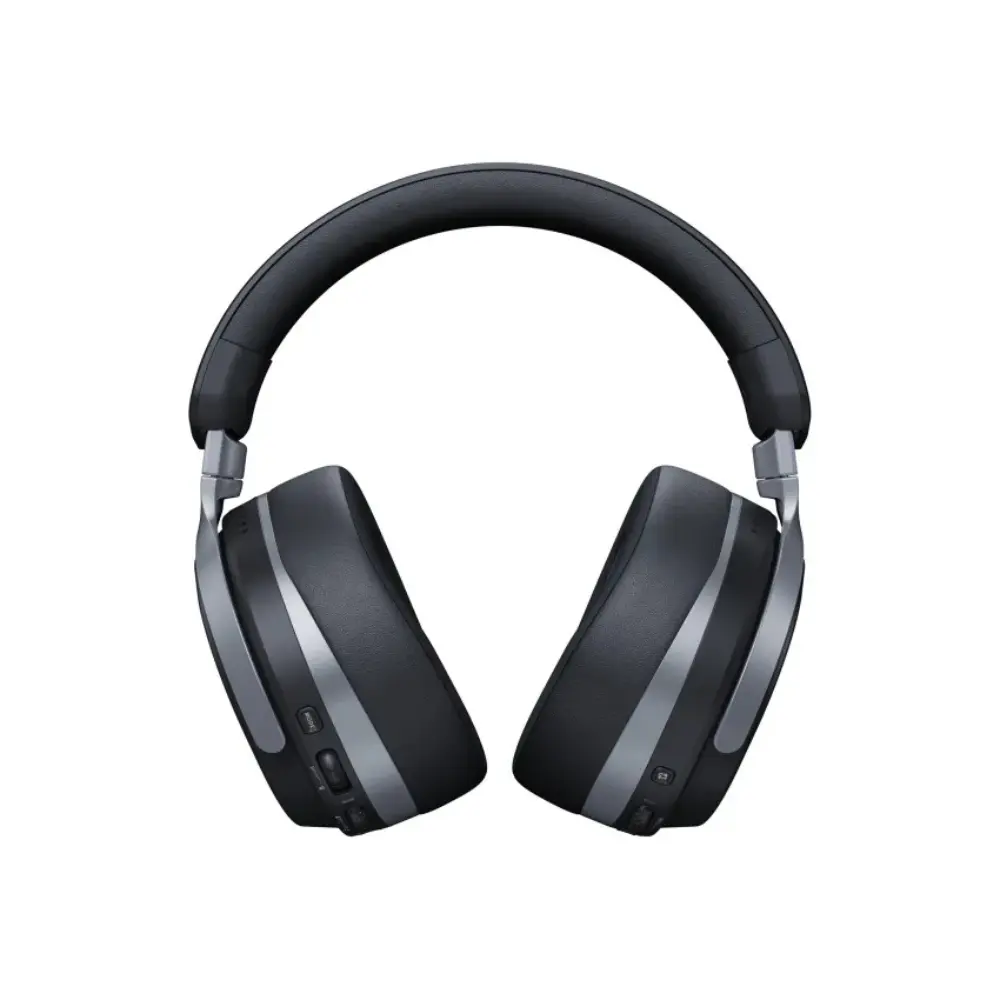Black over-ear gaming headset with two padded ear cups and adjustable headband