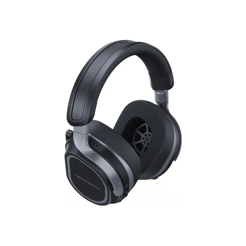 Black over-ear gaming headset with rear headset grille and adjustable headband