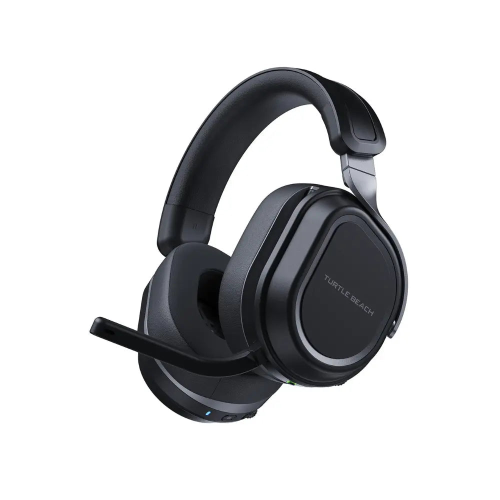 Wireless gaming headset with boom mic, black over-ear design and padded headband