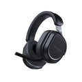 Wireless gaming headset with boom mic, black over-ear design and padded headband