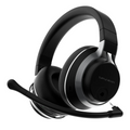 Black gaming headset with over-ear cushions and attached boom microphone