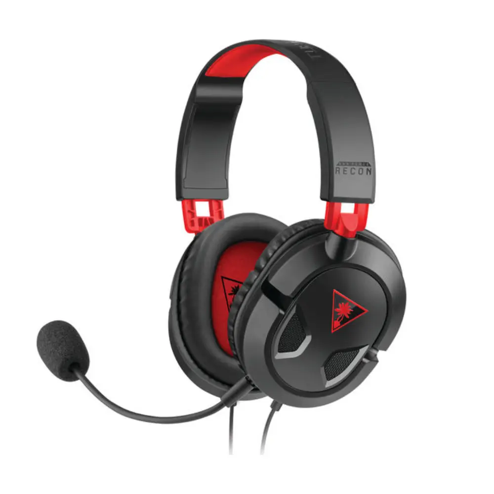 Turtle Beach over-ear gaming headset, black with red accents and boom mic