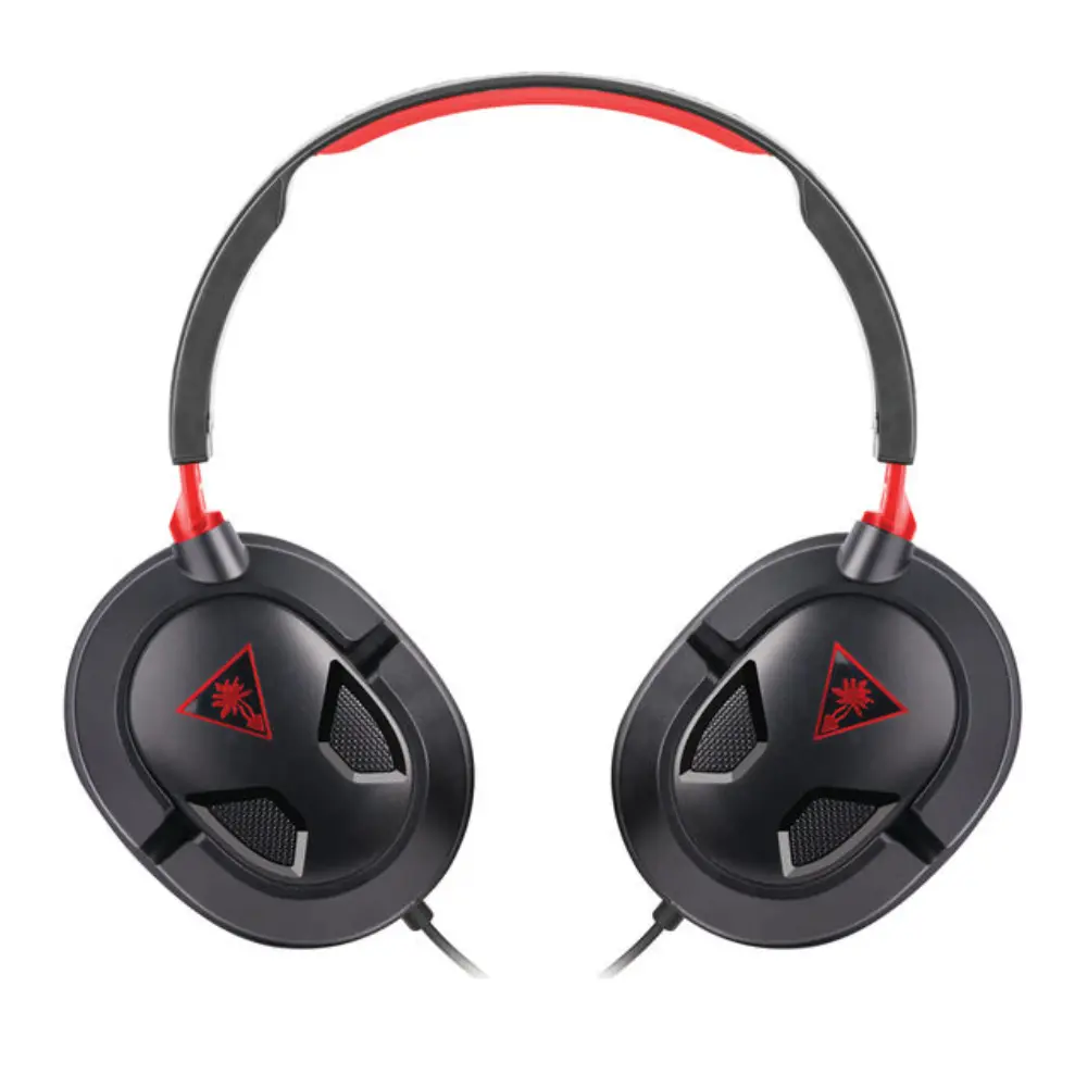 Over-ear gaming headset earcups, black with red highlights and Recon emblem