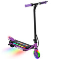 Purple electric scooter with LED deck lights and purple handlebar grips