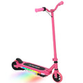 Pink electric scooter for kids with LED light strip on the deck and two front wheels