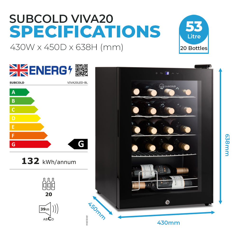 Black wine cooler with glass door and LED display panel