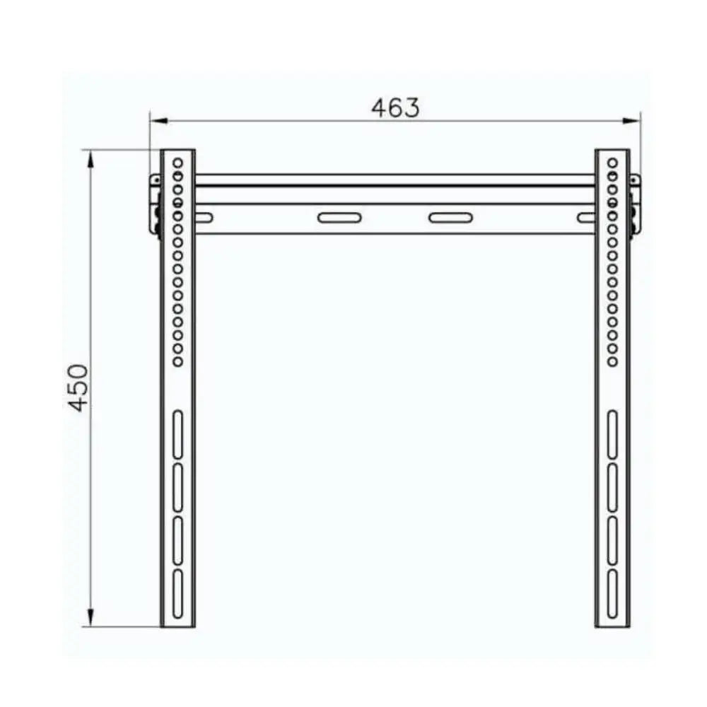 Flat TV wall mount bracket technical view, 463 mm wide and 450 mm high