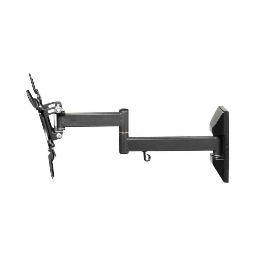 Full-motion TV wall mount bracket with thin wall plate and extended arm, black metal