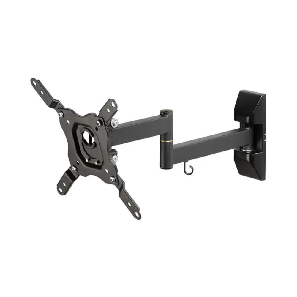 Full-motion TV wall mount bracket with VESA mounting plate and pivot arms, black metal
