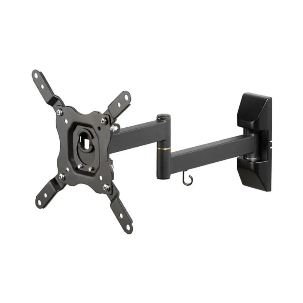 Full-motion TV wall mount bracket with VESA plate and wall mounting arms, black metal