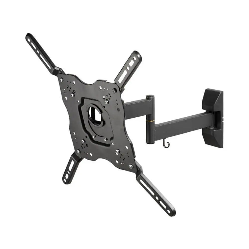 Full-motion TV wall mount bracket, dark metal with mounting arms and central plate