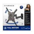 Vivanco full motion TV wall bracket retail box with VESA icons and tilt motion graphic