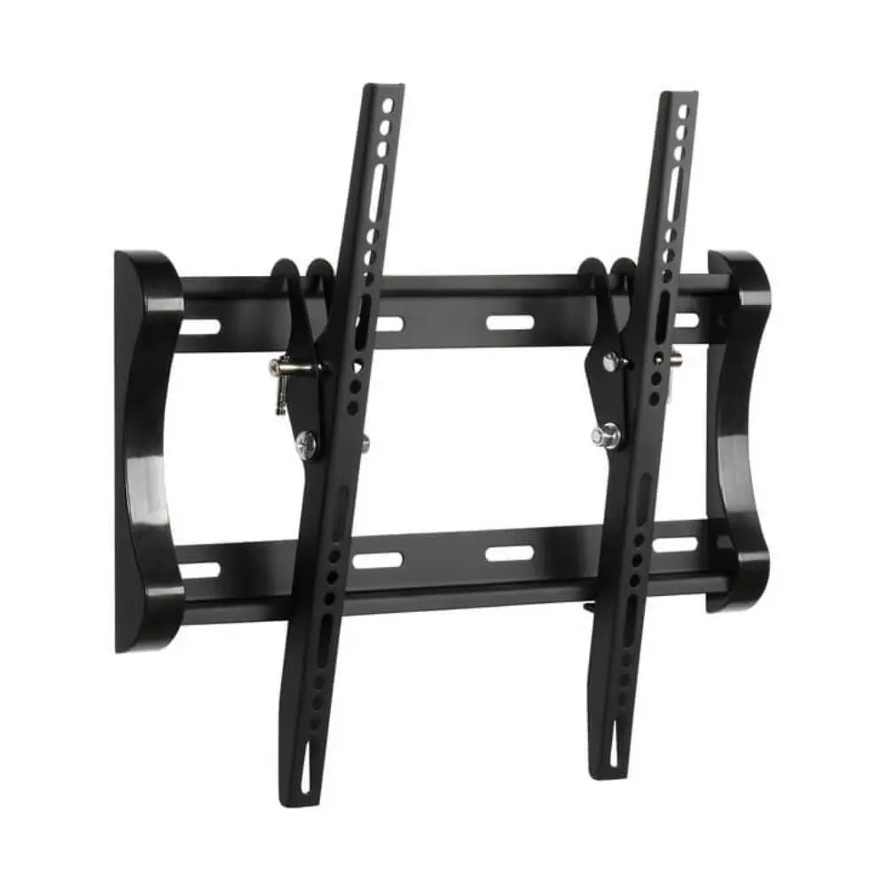 Tilt wall mount bracket with double support arms and VESA mounting plates, black.