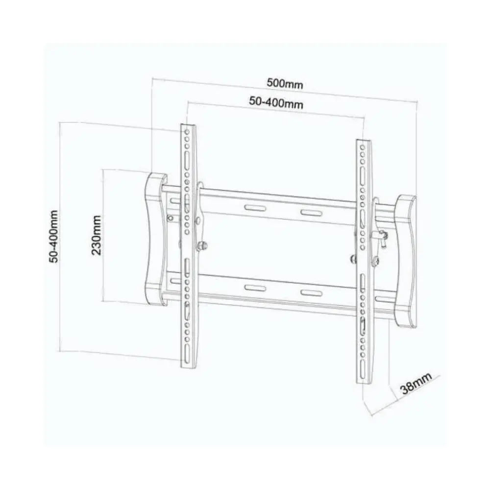 TV wall mount dimension diagram showing tilt range 50-400mm and bracket width 500mm.