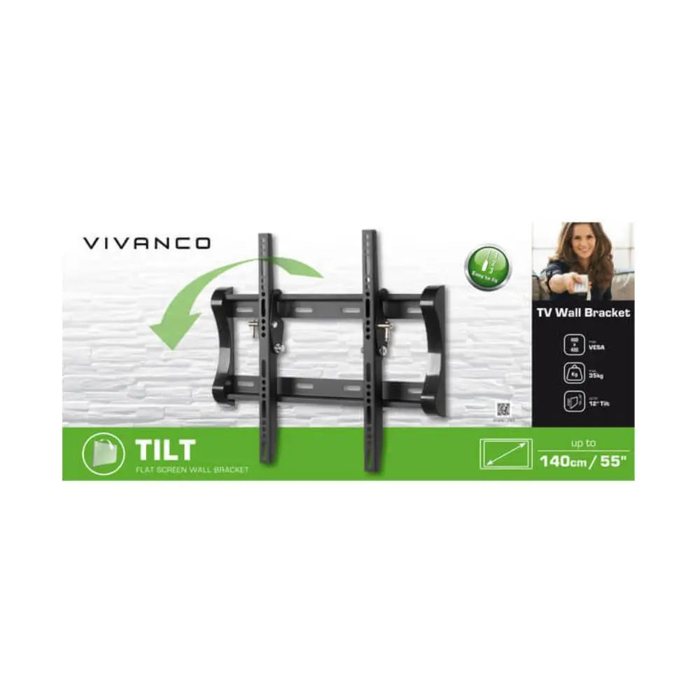 Tilt TV wall bracket retail box with bracket illustration and max TV size 55".