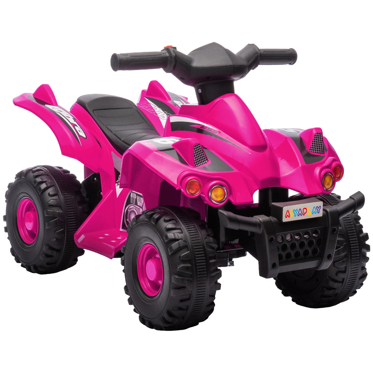 AIYAPLAY kids electric quad bike in bright pink with four large wheels and handlebars
