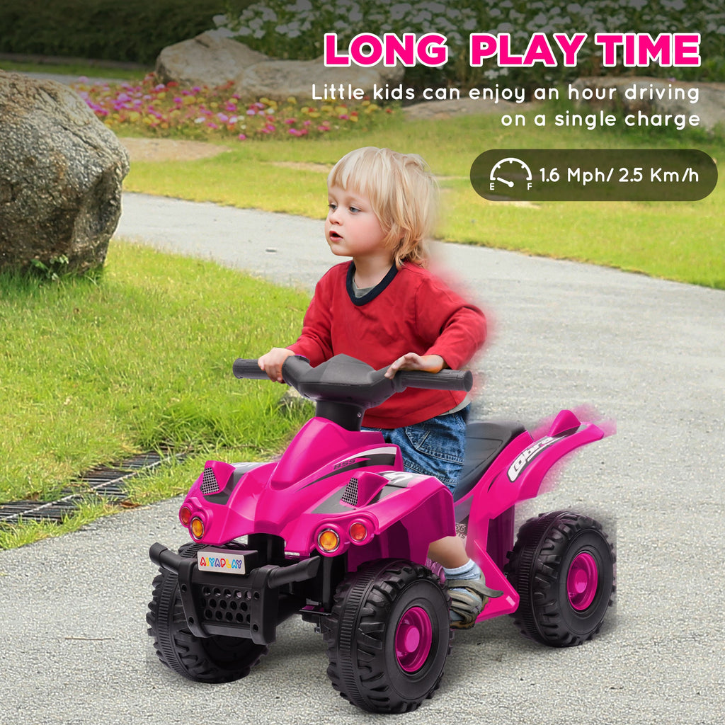 Pink kids electric quad bike with knobby tires and front headlights