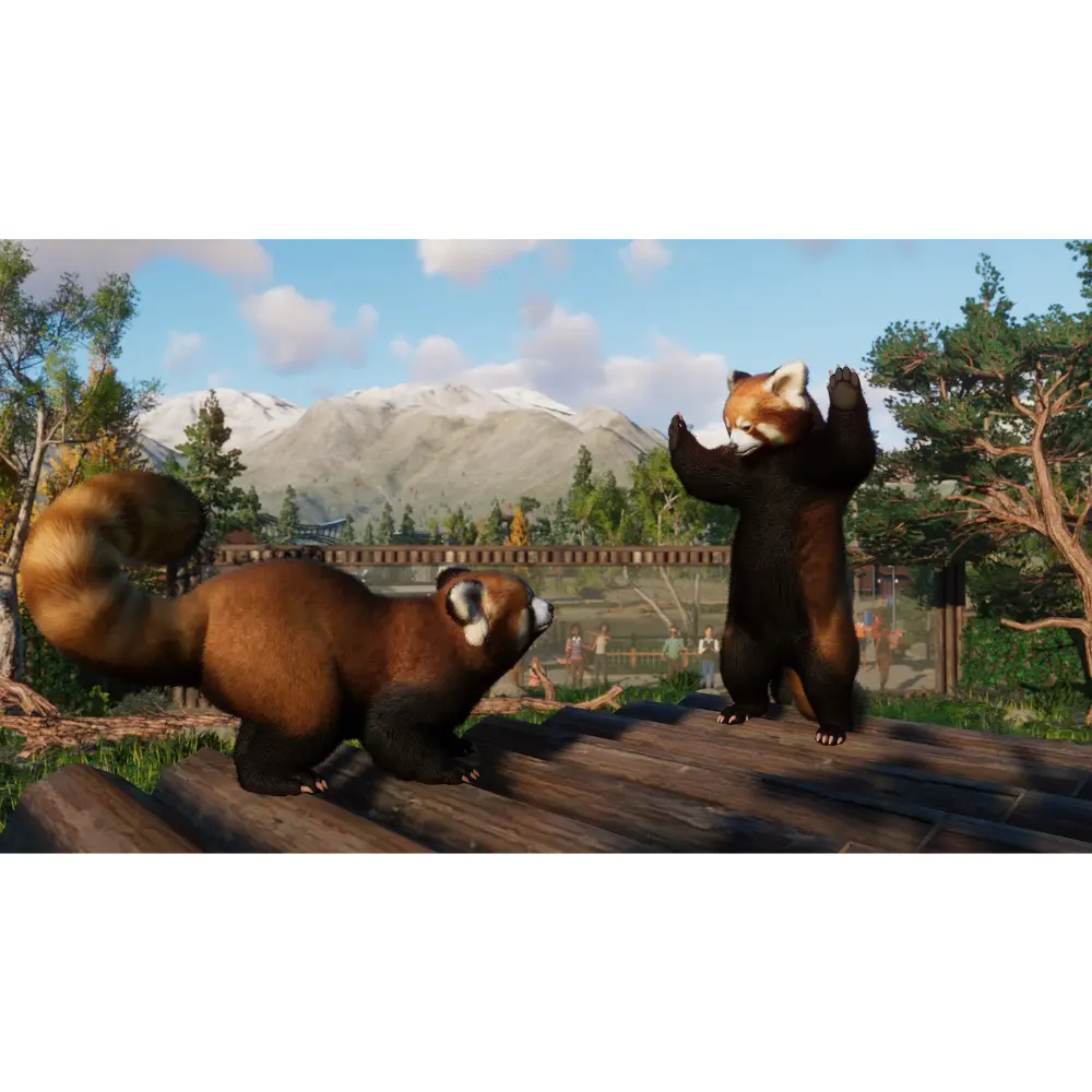 Planet Zoo console edition video game artwork with zoo animals on a wooden platform
