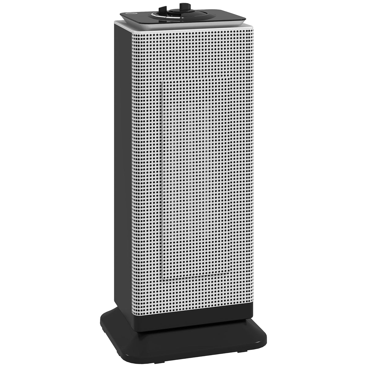 Black ceramic electric heater with top controls and perforated front grille