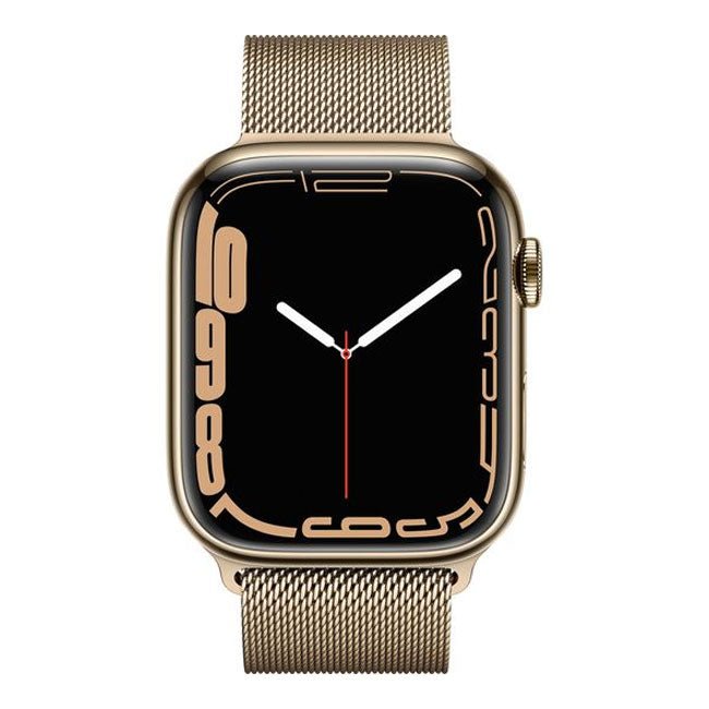 Apple Watch Series 7 45mm cellular stainless steel with gold case and metal mesh band