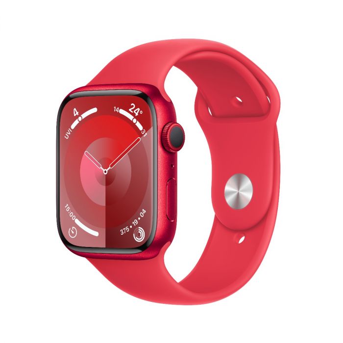 41mm smartwatch with red screen and red silicone sport band
