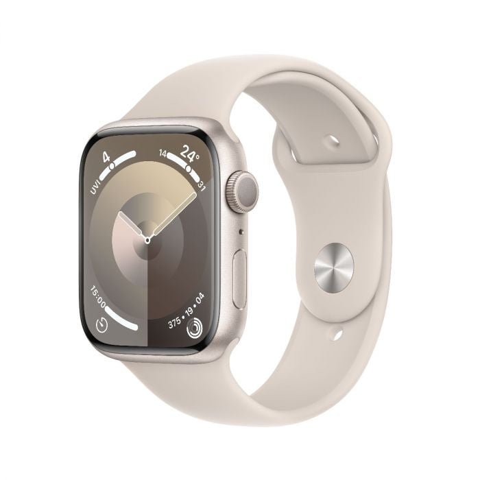 Apple Watch 41mm cellular with light cream silicone band and silver smartwatch case