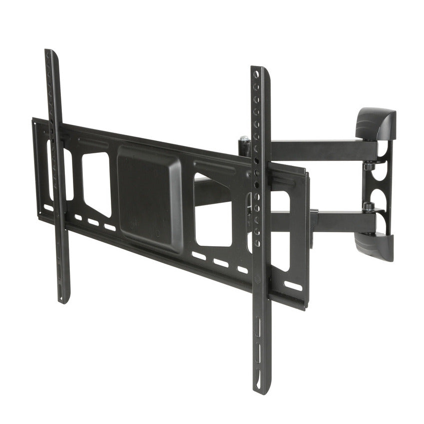 Black full-motion TV wall bracket with double arms and mounting plate