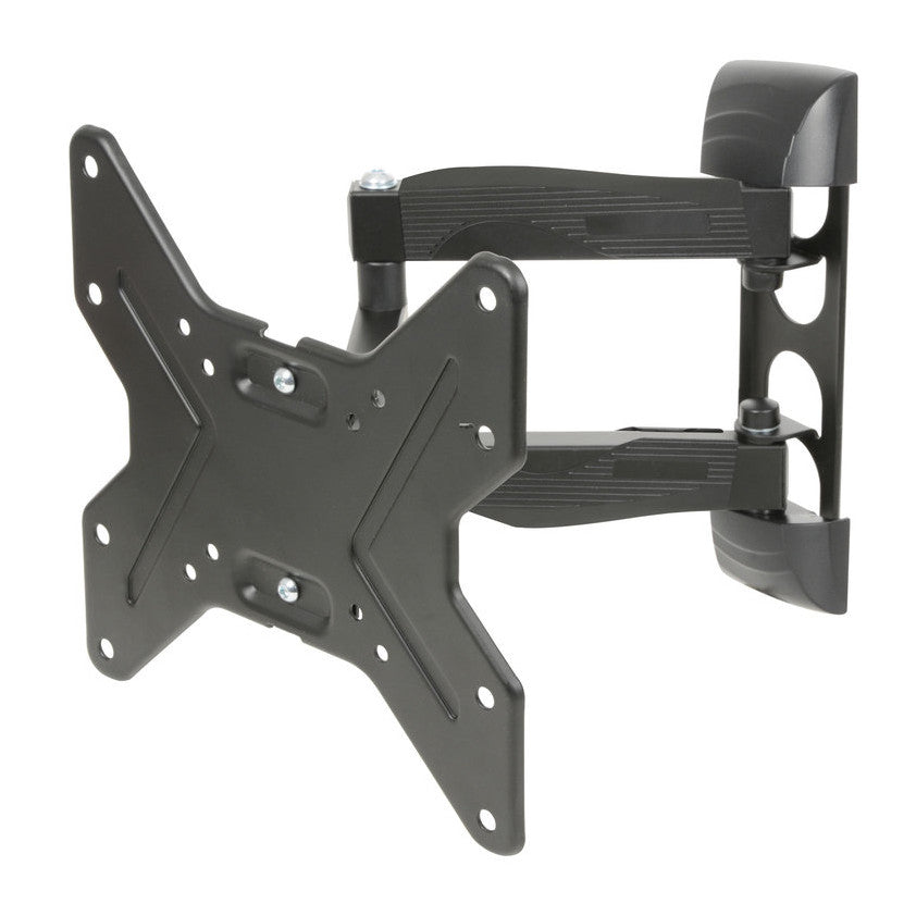 Full-motion double-arm TV wall bracket in black with two mounting plates