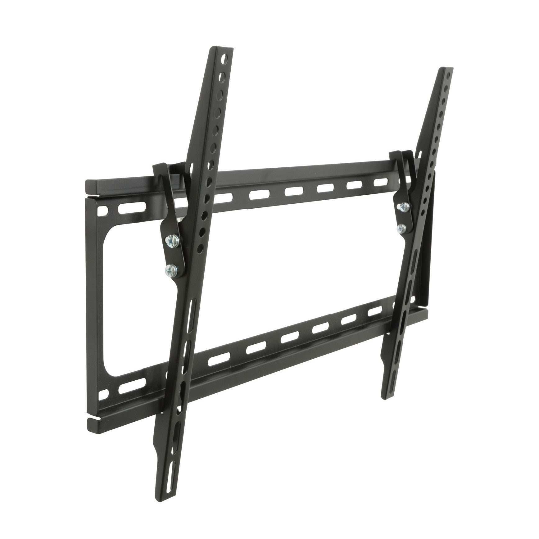 Tilting TV wall mount bracket shown at an angle with locking mounting rails