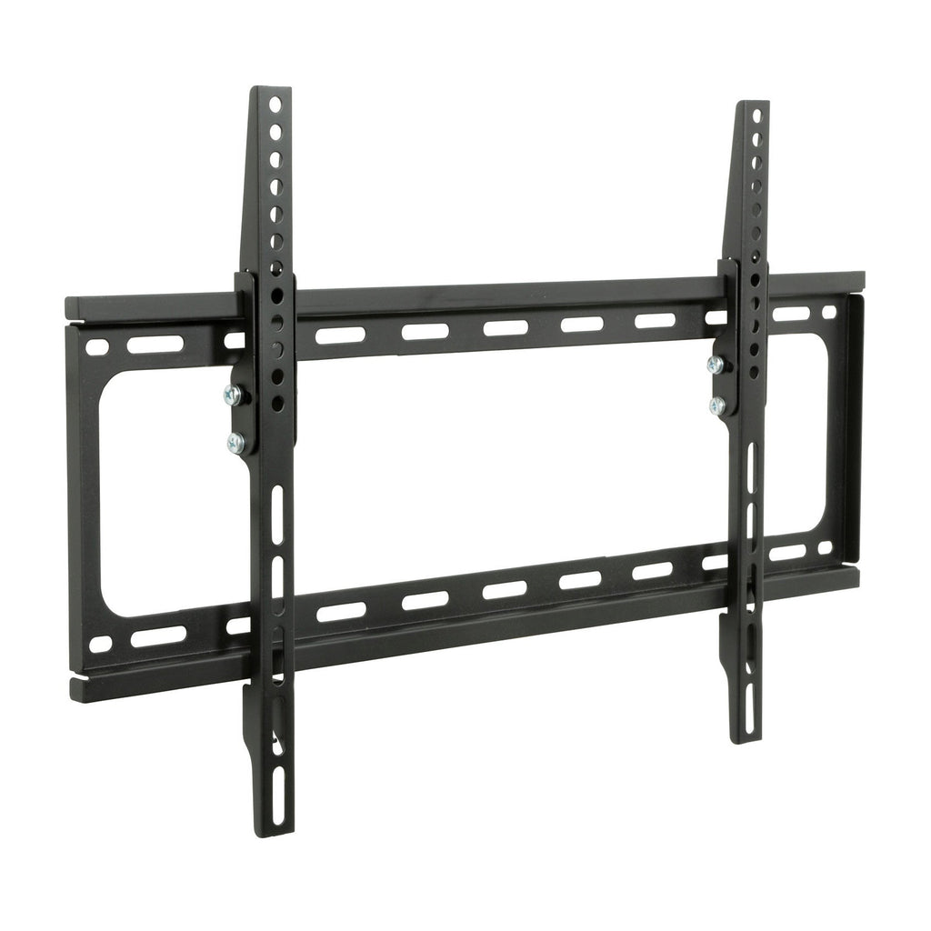 Low-profile tilting TV wall mount bracket with dual support rails and mount plates