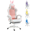 Reclining gaming chair with bunny-ear headrest, pink and white PU leather, padded armrests