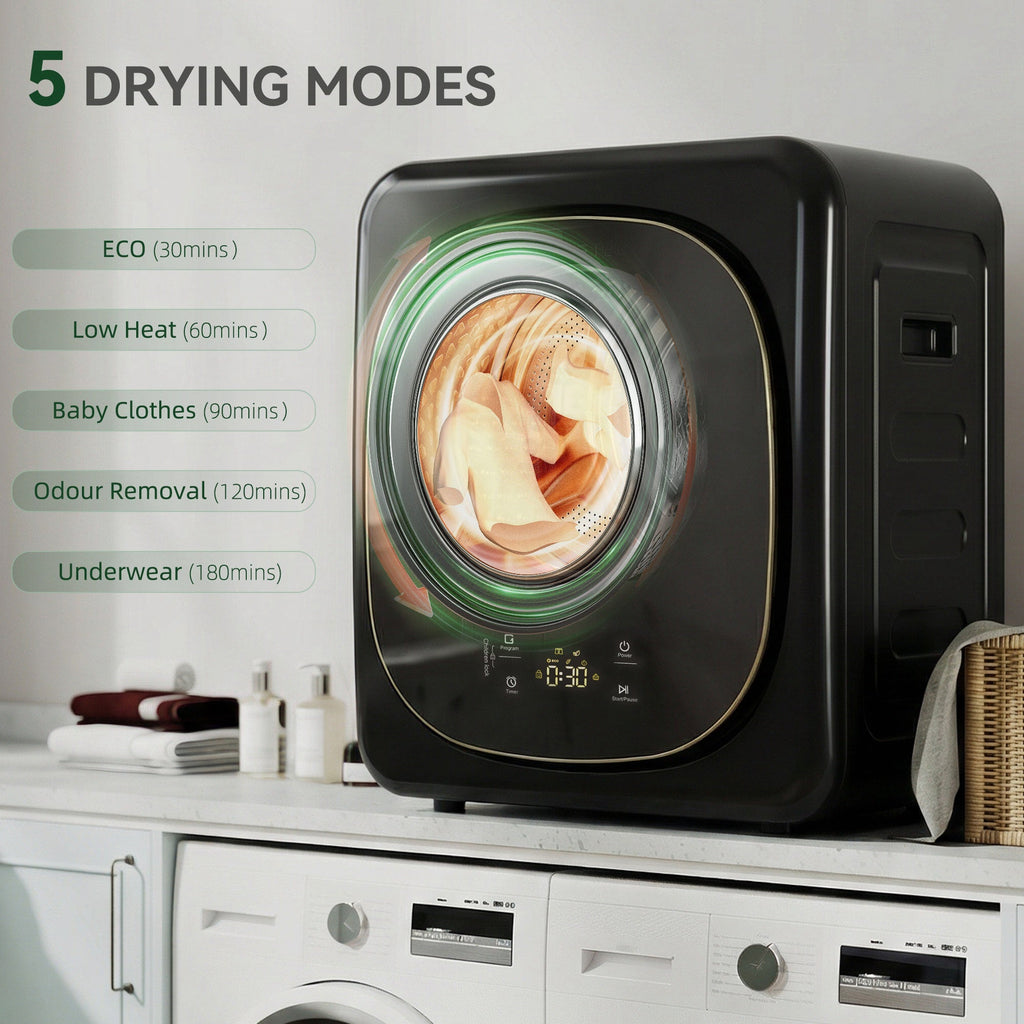 Black front vented tumble dryer with visible drum through front door glass