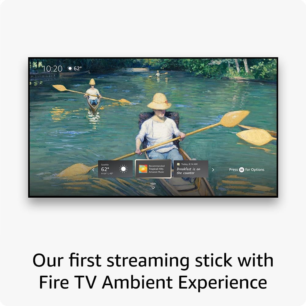 TV screen showing live streaming water scene with on-screen playback controls