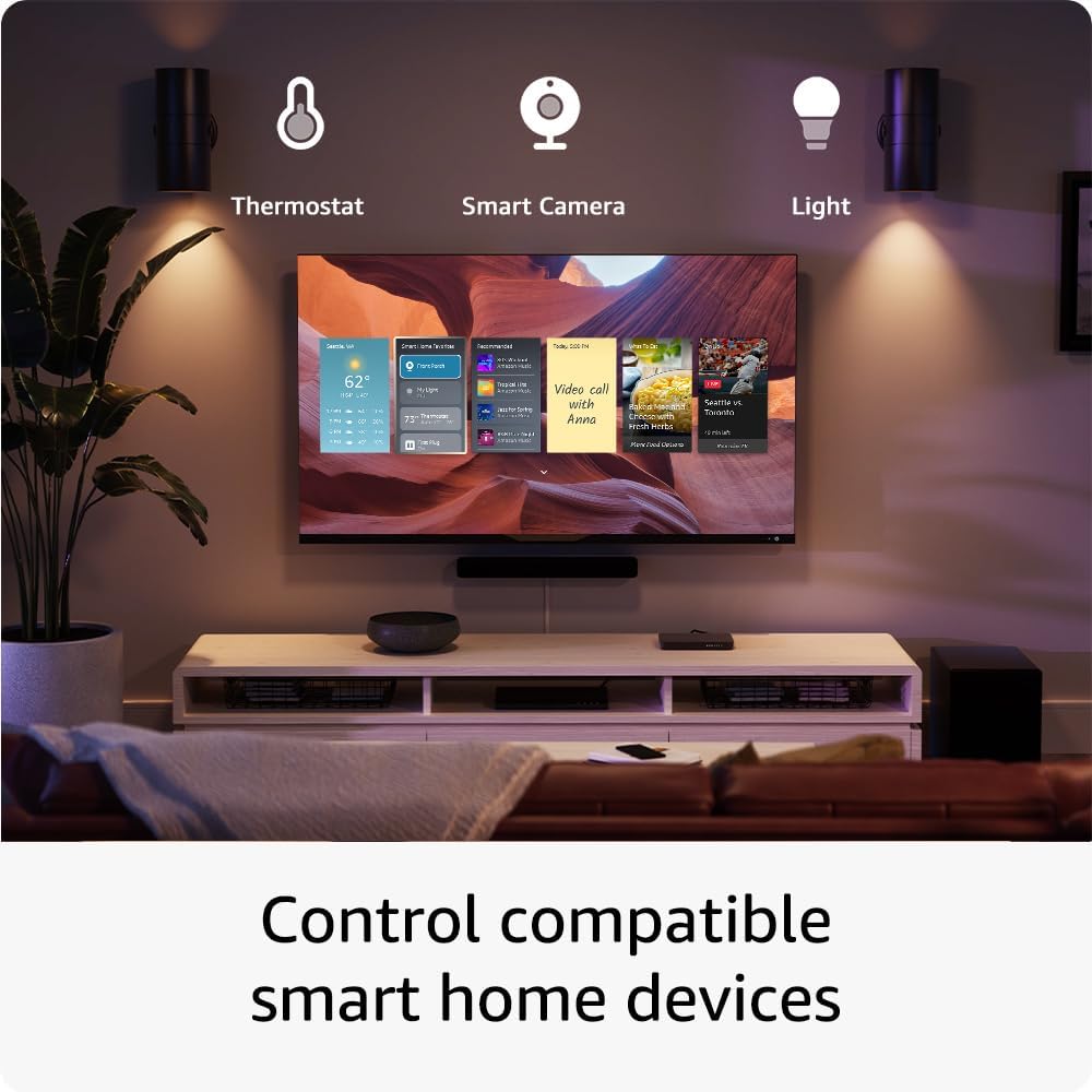 Smart home control screen with thermostat, smart camera, and light icons