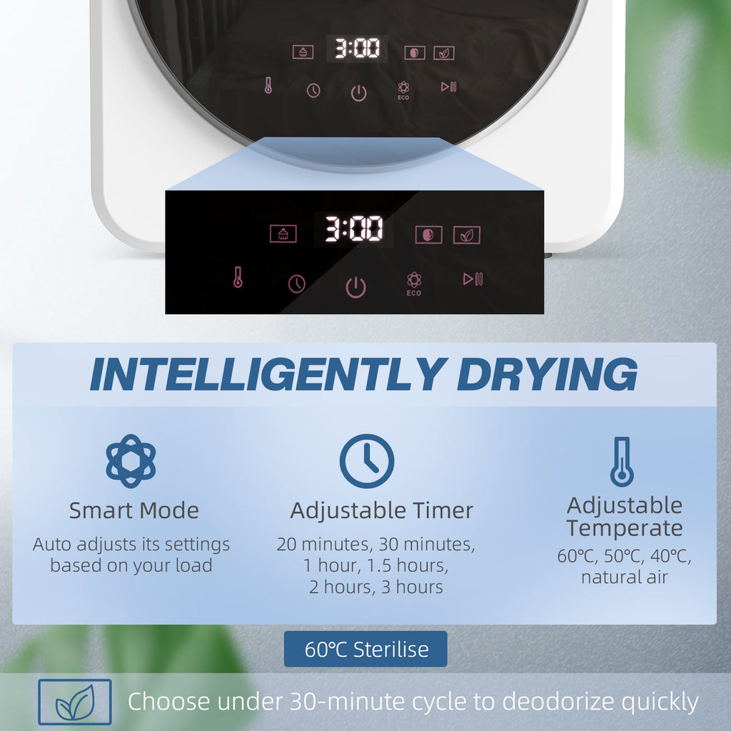 Front panel with digital controls on a white compact tumble dryer