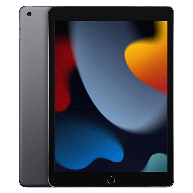 Refurbished iPad tablet with dark gray back and front display, home button visible