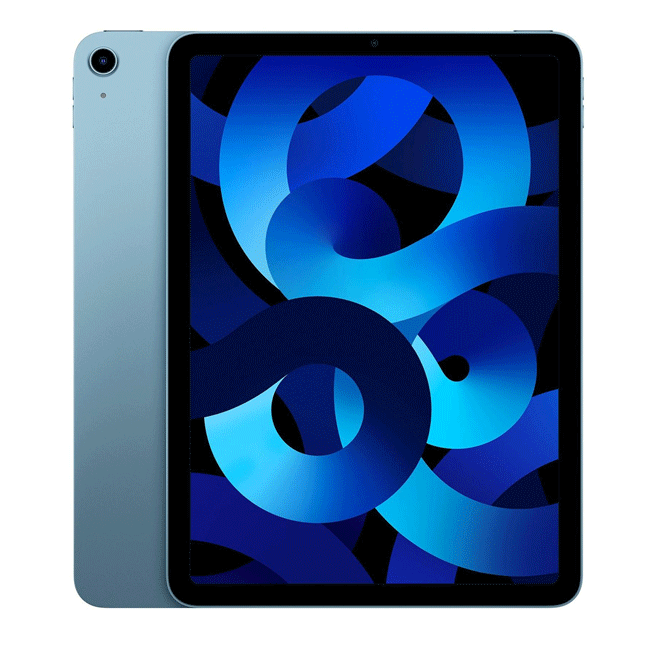 Refurbished iPad Air 5 tablet in blue, front and back, Wi‑Fi 256GB