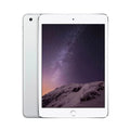 Silver iPad mini 3 tablet showing dark space wallpaper, back and front visible