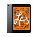 iPad mini 5 tablet with space grey back, black screen, home button visible