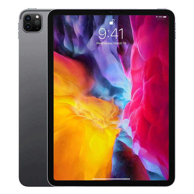 Space Grey 11-inch iPad Pro (2020) with front display and rear camera