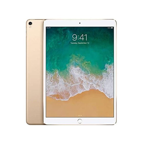 Refurbished iPad Pro 12.9-inch tablet in gold, front and back view