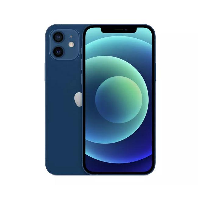 Unlocked iPhone 12 mini, 128GB, blue refurbished phone with dual rear cameras