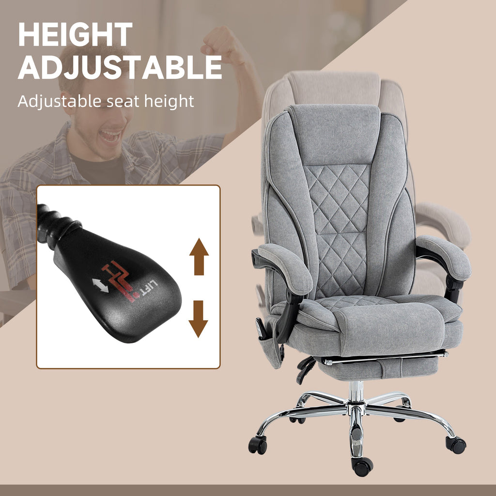 Grey height-adjustable recline chair with thick padding and padded armrests
